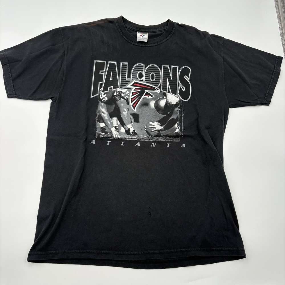 Vintage Jerzees Atlanta Falcons T-Shirt Mens L Black‎ NFL Football Graphic Tee